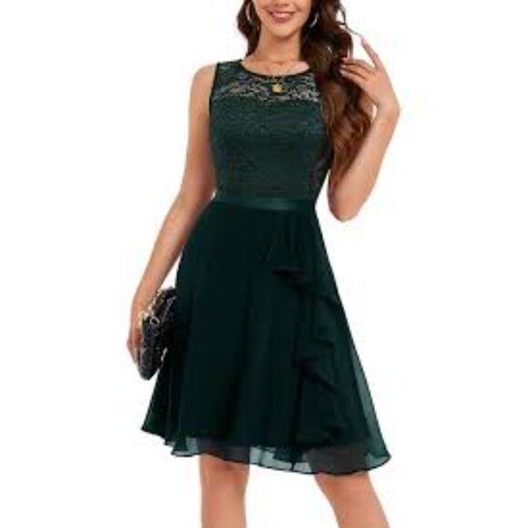 Bery Love Dresses & Skirts - BeryLove Prom Cocktail Formal Bridesmaid Ruffle Hem Sleeveless Lace Dress Size L